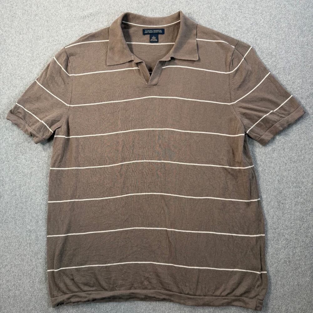 Banana Republic Men's L Brown Striped Silk Cotton Cashmere Luxury Blend Polo